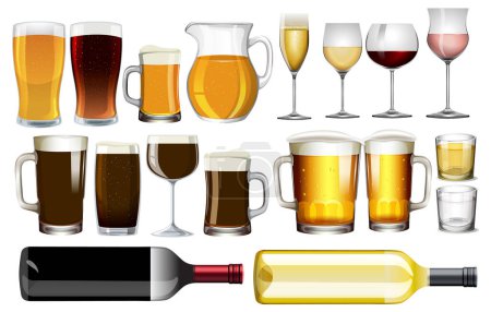 Vector illustration of different alcoholic drinks