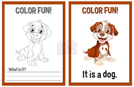 Téléchargez les illustrations : Coloriage et activité d'apprentissage avec un chien mignon - en licence libre de droit