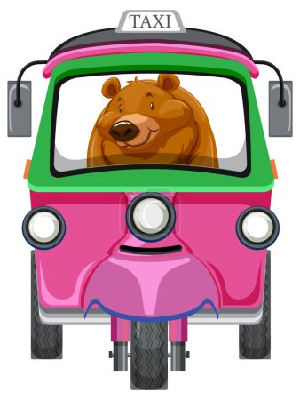 Illustration for Illustration of a bear driving a pink taxi - Royalty Free Image