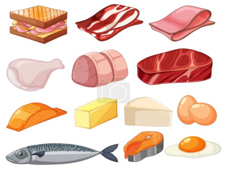 Ilustración de Recogida de diversos alimentos ricos en proteínas - Imagen libre de derechos