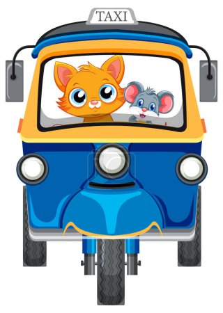 Cat and mouse sharing a taxi ride illustration