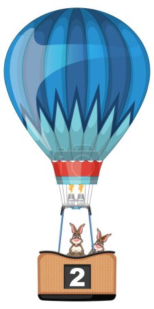 Téléchargez les illustrations : Deux lapins dans une montgolfière, numéro 2 - en licence libre de droit
