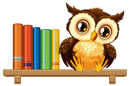Illustration for Colorful books lined up with a cute owl - Royalty Free Image