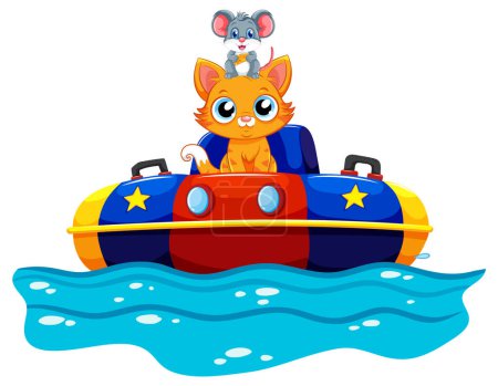 Ilustración de Colorful illustration of cat and mouse enjoying a boat ride - Imagen libre de derechos