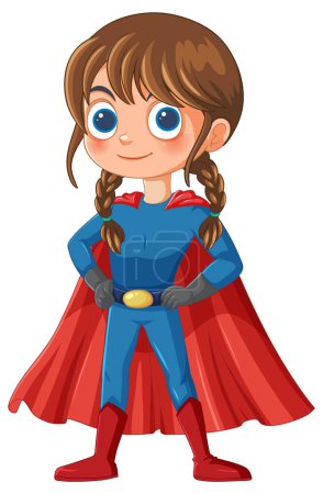Cartoon girl dressed as a superhero, standing confidently