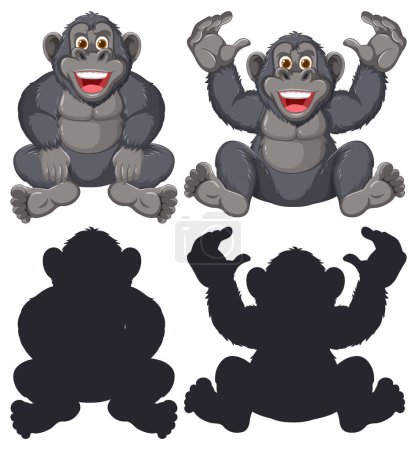 Two joyful gorillas in different poses