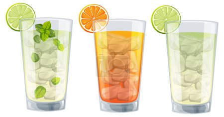 Illustration for Three glasses of vibrant citrus cocktails - Royalty Free Image