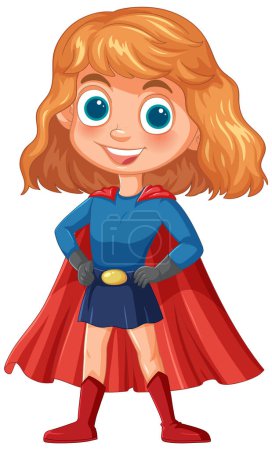 Ilustración de Dibujos animados de una chica alegre vestida como un superhéroe - Imagen libre de derechos