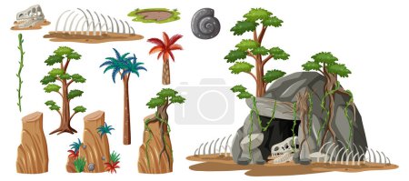 Vector illustration of various prehistoric elements