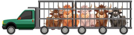 Téléchargez les illustrations : Divers animaux transportés dans un camion en cage - en licence libre de droit