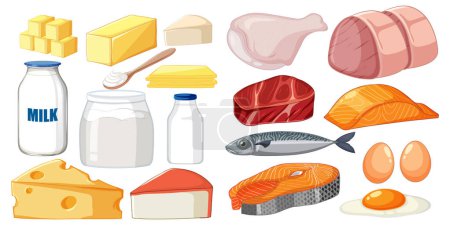 Vektorillustrationen von Milch- und Fleischprodukten