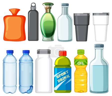 Recogida de diferentes tipos de botellas y recipientes