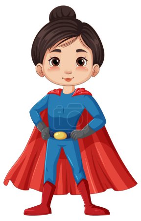 Cartoon girl dressed as a superhero with cape