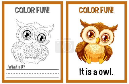 Téléchargez les illustrations : Coloriage et activité éducative avec chouette mignonne - en licence libre de droit