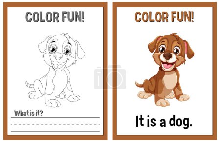 Téléchargez les illustrations : Coloriage de pages de livres avec illustrations de chiens de dessin animé - en licence libre de droit