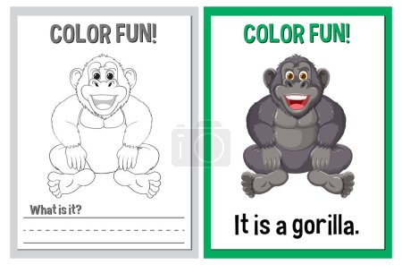 Téléchargez les illustrations : Coloriages mettant en vedette un gorille joyeux - en licence libre de droit