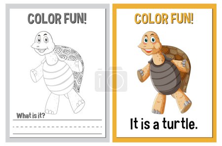 Téléchargez les illustrations : Pages de livres à colorier avec une tortue joyeuse - en licence libre de droit