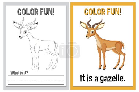 Ilustración de Actividad para colorear y aprender con una gacela - Imagen libre de derechos