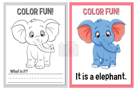 Coloring and learning activity cards with elephants