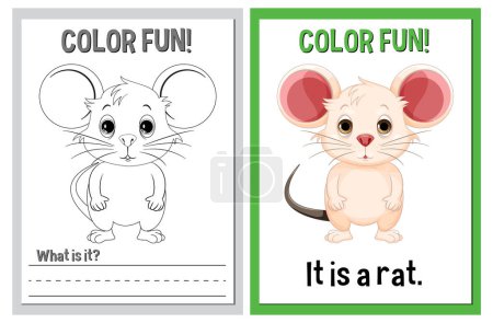 Coloriage et activité d'apprentissage avec rat mignon
