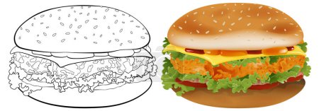 Detailed burger in two artistic styles