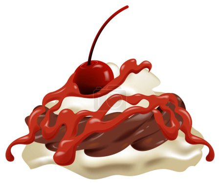 Téléchargez les illustrations : Illustration vectorielle d'un sundae au chocolat cerise - en licence libre de droit