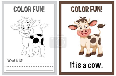Ilustración de Actividad para colorear y aprender con una ilustración de vaca - Imagen libre de derechos