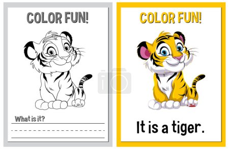 Téléchargez les illustrations : Pages de livres à colorier présentant un tigre de bande dessinée - en licence libre de droit