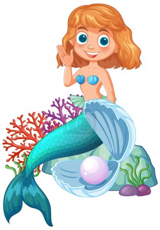 Ilustración de Ilustración vectorial de una sirena feliz con corales - Imagen libre de derechos