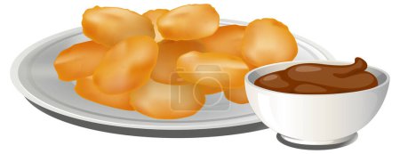 Vector illustration of cheese bread and brown sauce