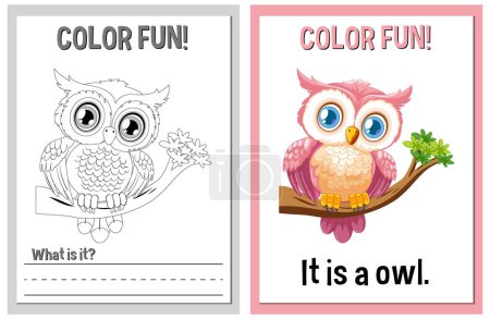 Téléchargez les illustrations : Feuilles à colorier éducatives avec thème chouette mignon - en licence libre de droit