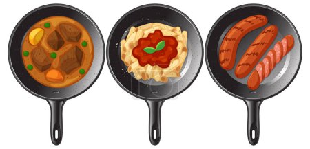 Vector illustration of three different cooked dishes