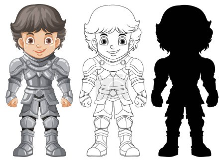 Vector illustration of knight in three development stages
