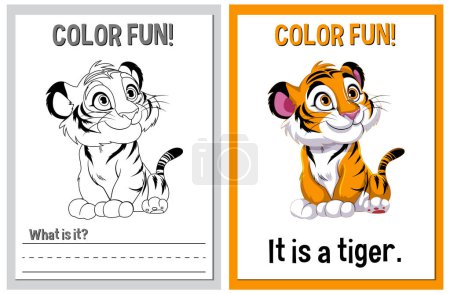 Téléchargez les illustrations : Coloriage de pages de livres avec des illustrations de tigres - en licence libre de droit