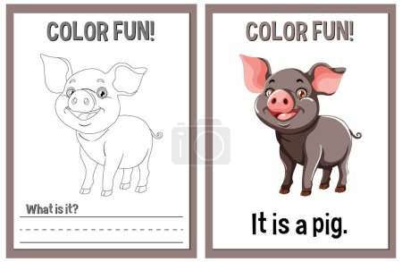 Téléchargez les illustrations : Coloriage et activité d'apprentissage avec un thème de porc - en licence libre de droit