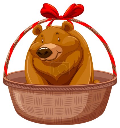 Illustration for Cartoon bear sitting in a woven basket - Royalty Free Image
