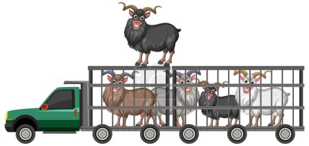 Vector illustration of goats in a truck cage