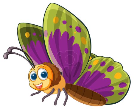 Téléchargez les illustrations : Papillon vibrant avec une expression joyeuse - en licence libre de droit