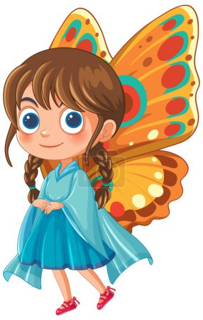 Téléchargez les illustrations : Dessin animé fille avec des ailes de papillon vibrant - en licence libre de droit
