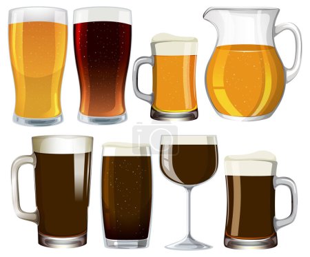 Collection of different beer types in glasses