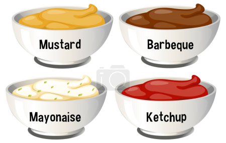 Téléchargez les illustrations : Illustration de moutarde, barbecue, mayonnaise et ketchup - en licence libre de droit