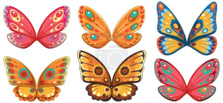 Illustration for Six vibrant, stylized butterfly designs in vector format - Royalty Free Image