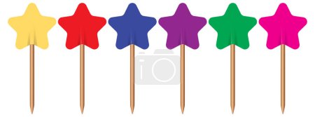 Téléchargez les illustrations : Cinq broches vibrantes en forme d'étoile dans une rangée - en licence libre de droit