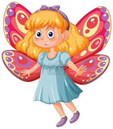 Téléchargez les illustrations : Dessin animé fille avec des ailes de papillon vibrant - en licence libre de droit