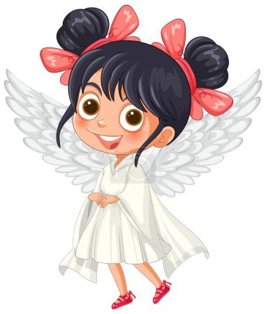 Ilustración de Linda chica angelical con alas y arcos rojos - Imagen libre de derechos
