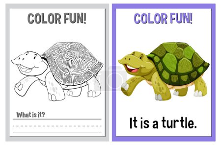 Téléchargez les illustrations : Coloriage et apprentissage avec une tortue - en licence libre de droit