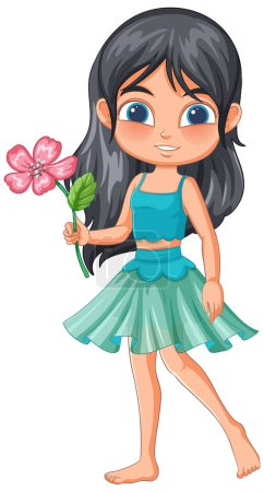Téléchargez les illustrations : Jeune fille avec une fleur rose - en licence libre de droit