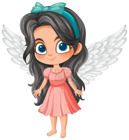 Illustration for Vector illustration of a young girl with angel wings - Royalty Free Image