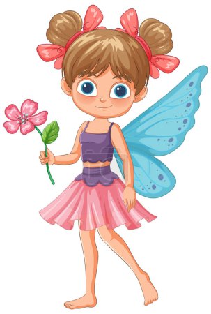 Illustration for Adorable fairy with wings and a flower - Royalty Free Image