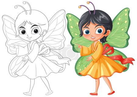 Fairy with green wings and orange dress